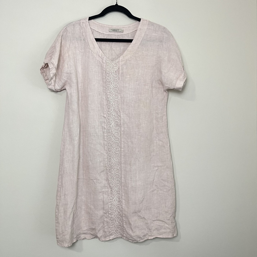 Valentina Naldi Blush Pink Linen Shift Italian Lagenlook Coastal Embroidered‎